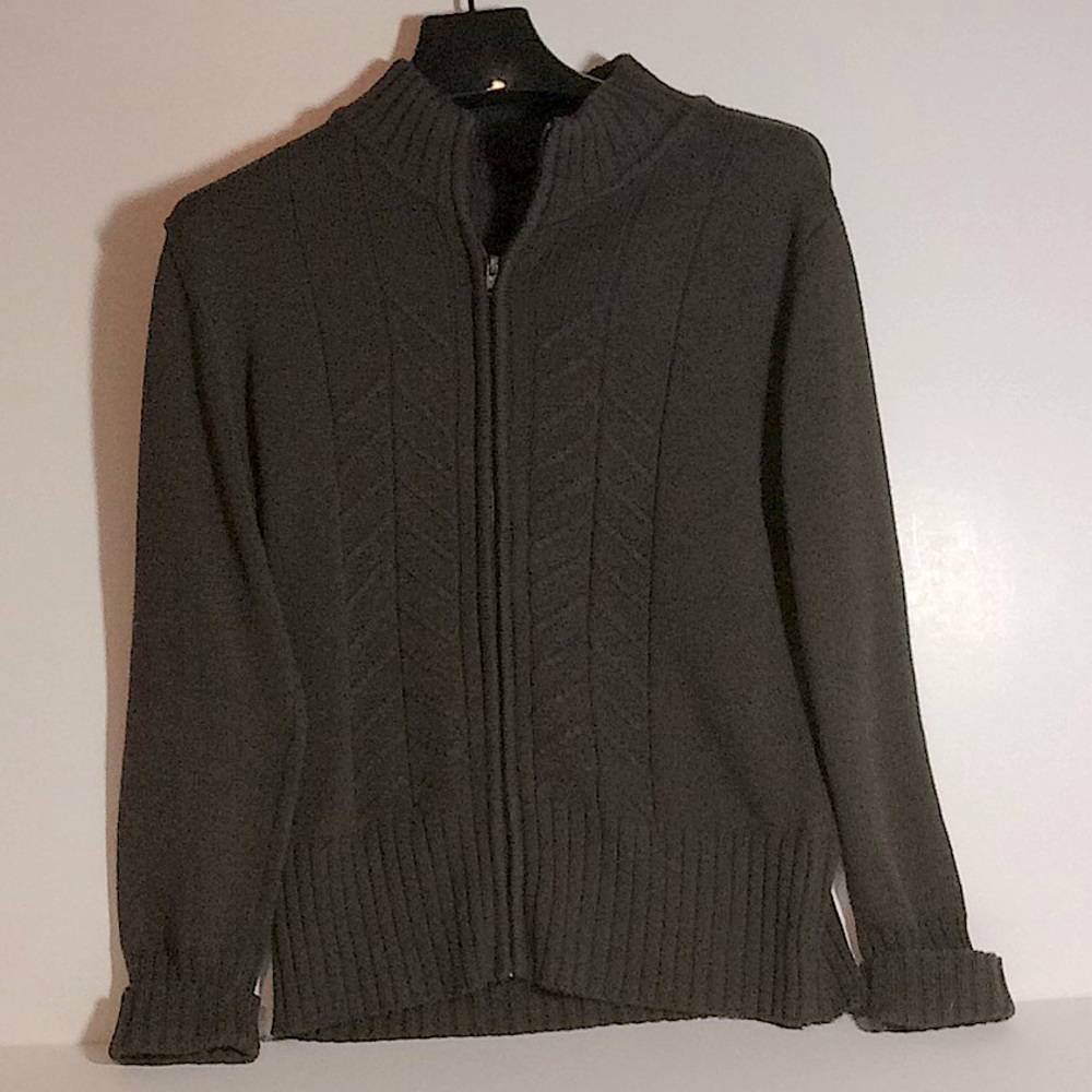 BROWN ZIPPERED WOMENS SWEATER JACKET
